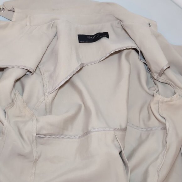 Zara Basic Waterfall Blazer Jacket Moto Draped Khaki Neutral Open Front Flowy - Picture 12 of 14